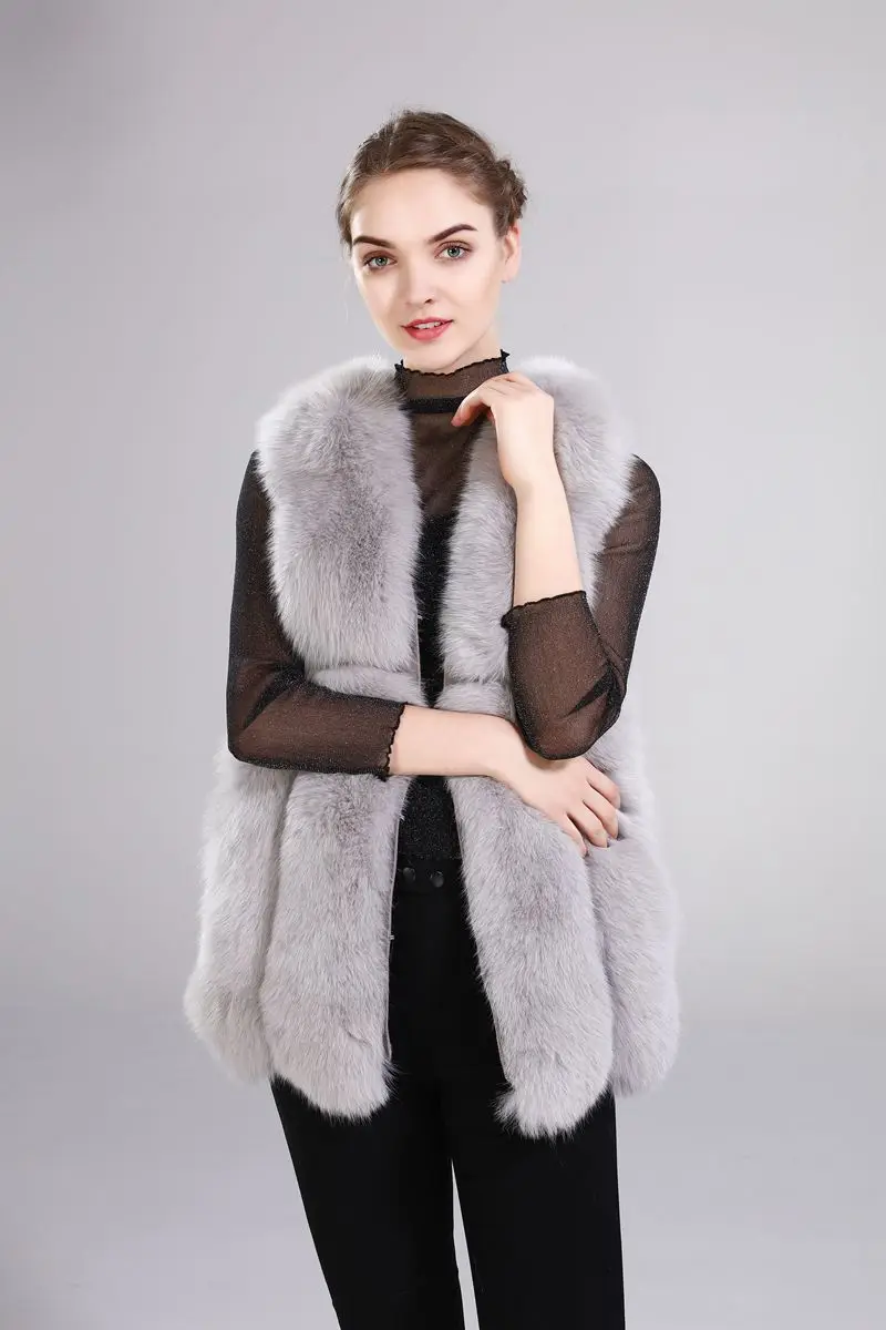 Best New arrival lady natural fox fur vest real fur waistcoat thick warm fashion medium long jacket 16