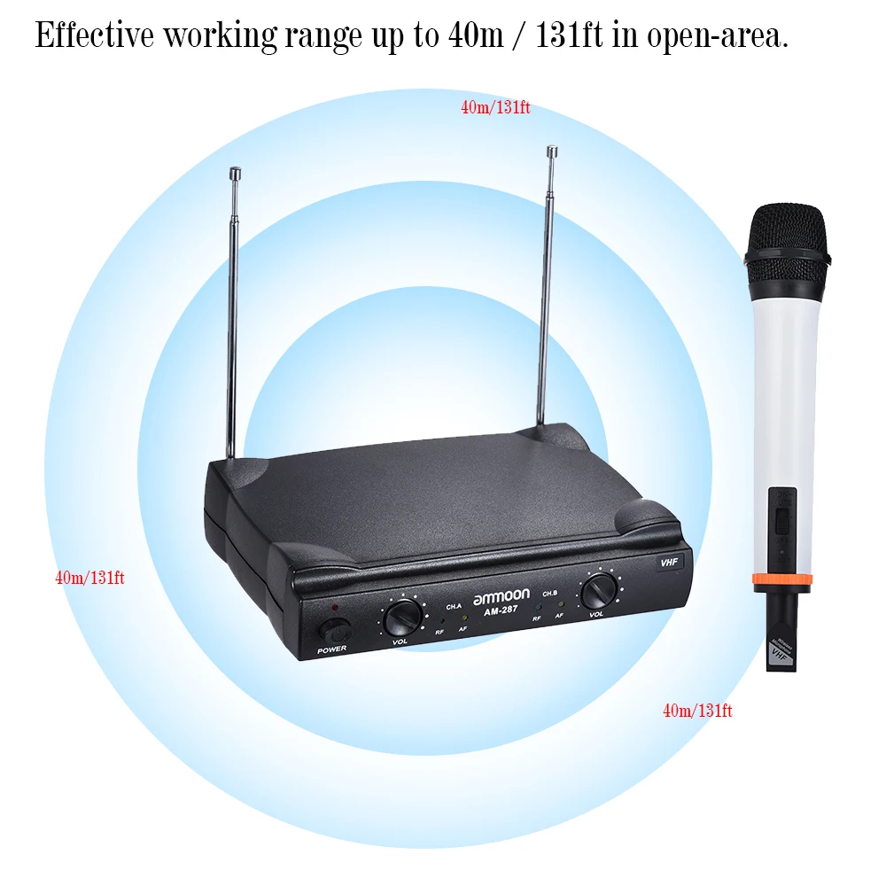 Ammoon двухканальный VHF беспроводной карманный микрофон системы 2 микрофона 1 приемник 6,35 мм аудио кабель для караоке семьи Вечерние