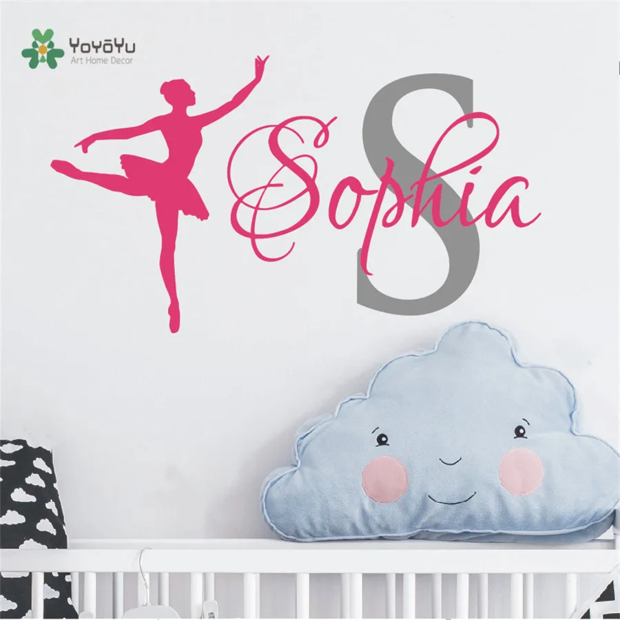 Ballerina Dancing Custom Girl Name Wall Sticker Ballet Dance Vinyl Decal Personalized Name Girls