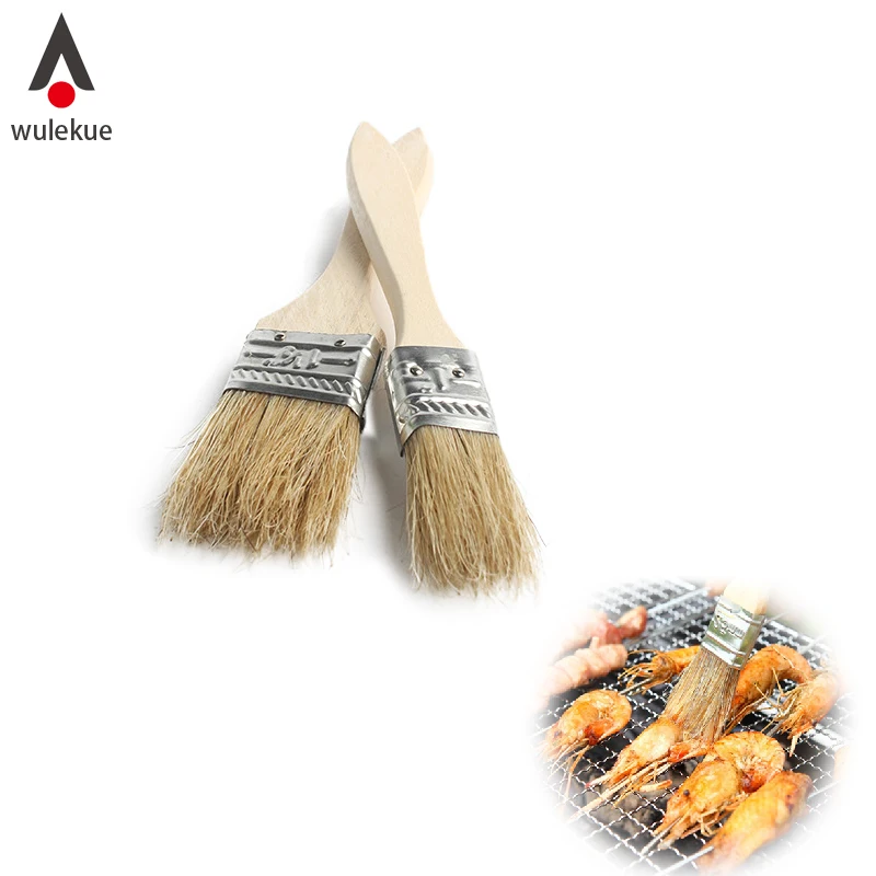 Wulekue 1 Set Bristles Wood BBQ Brush Wood Handle Basting Brush For
