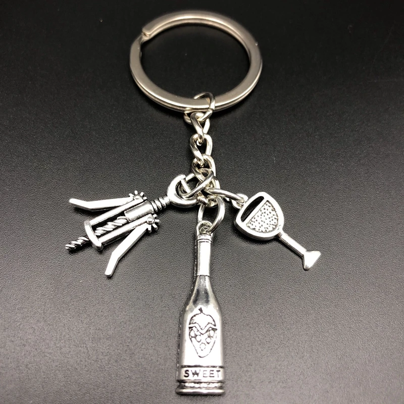 

2019 Handmade with Mini Wine Bottle Opener Keychain Silver Metal Wine Glass Key Ring To Send Friends Collection of Fashion Gifts