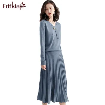 

Fdfklak Knitted sweater dress women high quality women's autumn winter knit dresses 2 pcs set elegant dress party vestidos
