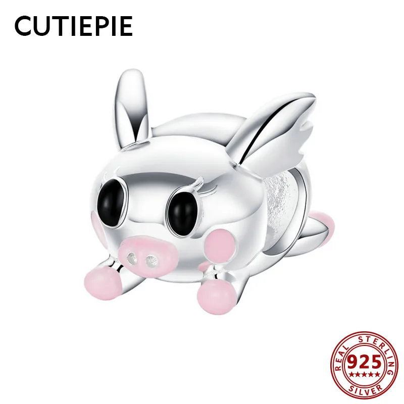 

CUTIEPIE 100% Real 925 Sterling Silver Small Flying Cute Pig Beads for Charms Bracelet Link Chain Necklace Silver Jewelry Gifts