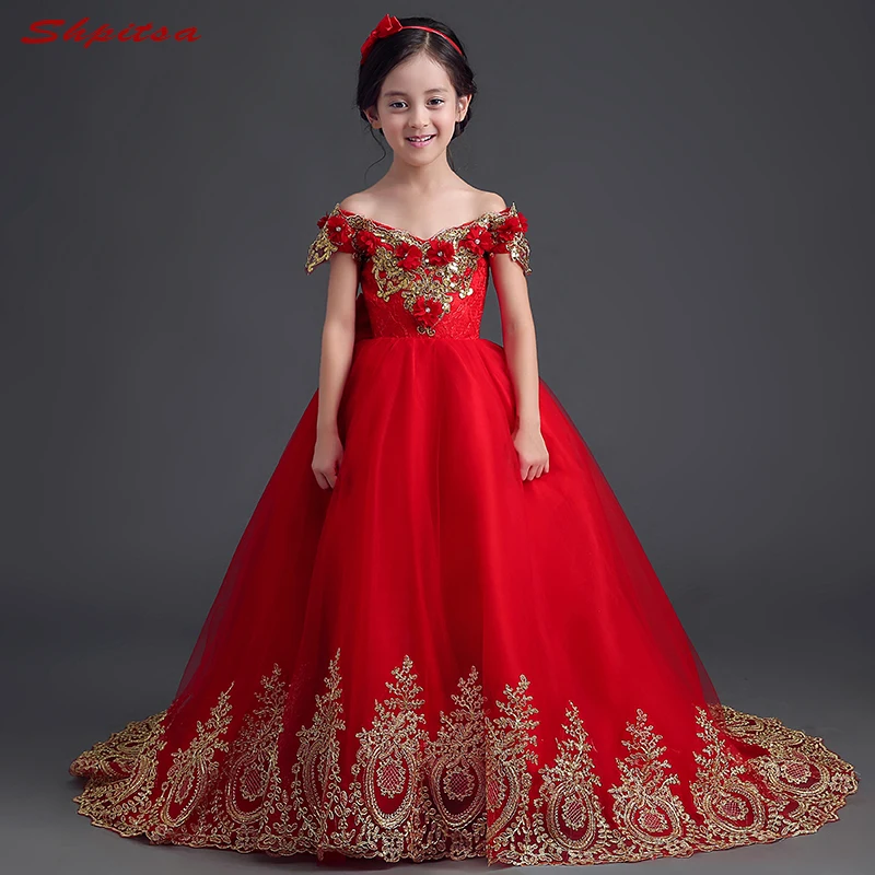 Красные Платья с цветочным узором для девочек на свадьбу; вечерние платья для первого причастия; нарядные платья для девочек на свадьбу