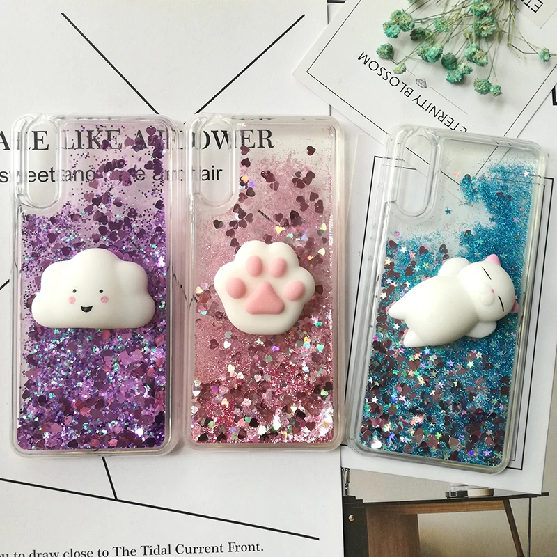 3D Squishy Cat Cases For Huawei P smart P8 p9 lite mini 2017 Liquid Glitter Cover Honor 8 lite 8 pro 9 10 V10 6A 6X 5A 5X 5C 4A (2)