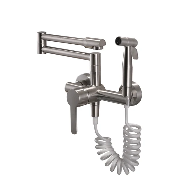 SKOWLL Wall Mount Polished Rotation Kitchen Faucet with Bidet Sprayer
