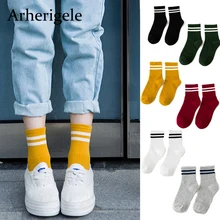 Arherigele/женские носки унисекс, Классические хлопковые Дышащие носки с двумя полосками, короткие женские носки без пятки в стиле ретро для старой школы, Chaussette