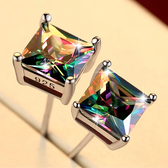 

Female 4/5/6/7mm Small Rainbow Stone Earrings Crystal Fashion Silver Wedding Double Earrings Colorful Stud Earrings For Women