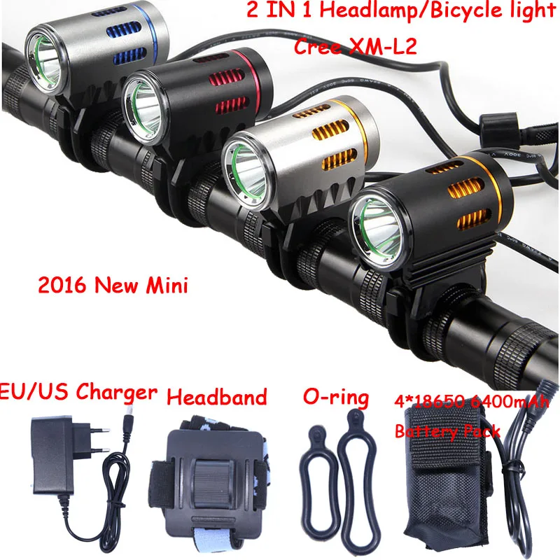 Миниатюрный фонарь для велосипеда XM-L2 светодиодный передний светильник мини-велосипедная лампа 2000лм налобный светильник+ аккумулятор+ зарядное устройство
