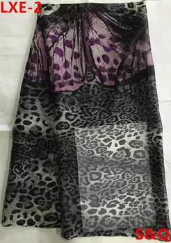 

High quality 2018popular 5yard african 100% silk chiffon lace fabric for lady dress stretch high-class printed silk fabric LXE-2