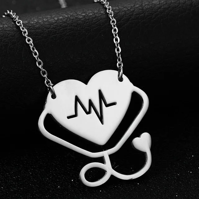 New Medical Stethoscope Pendant Necklace Gold Color Heart Beats Collar