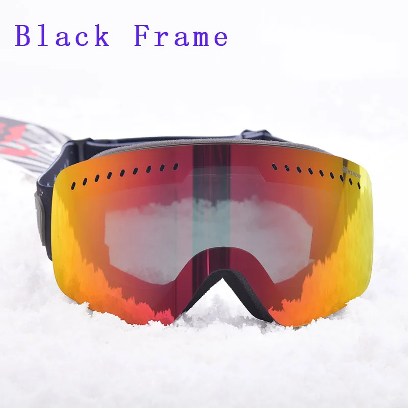 Лыжные очки Для мужчин Для женщин 2 Слои объектив UV400 Анти-туман Лыжный спорт Сноуборд Снег очки катание маска лыжные очки - Цвет: Black Frame