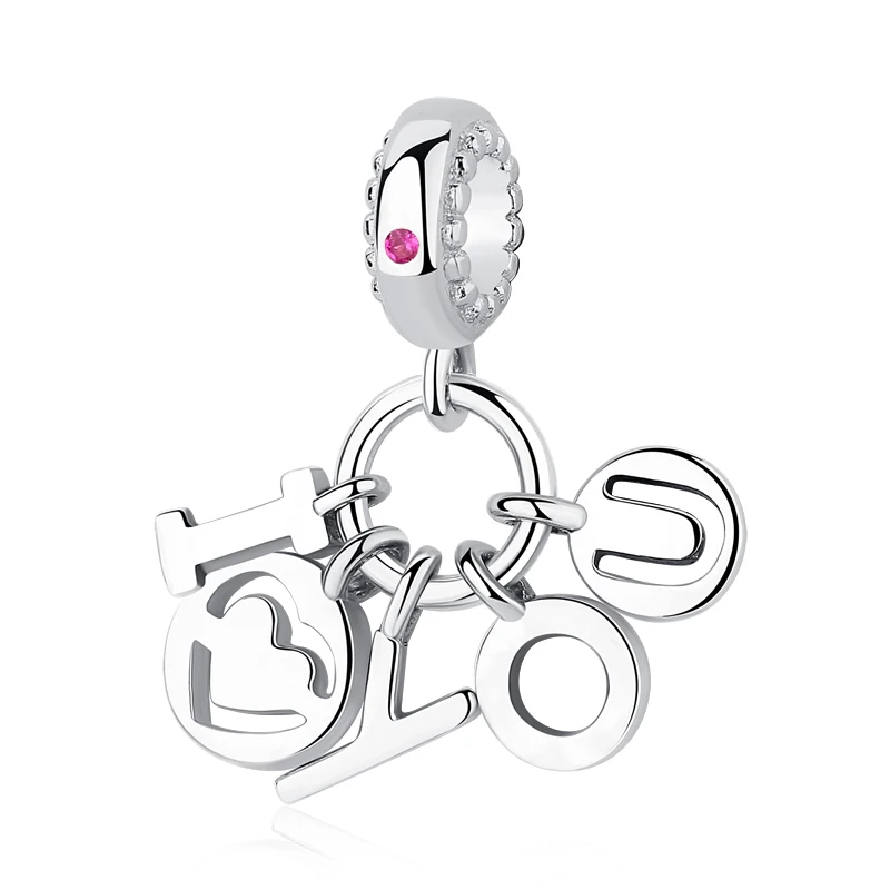 Аутентичные стерлингового серебра 925 шарик шарма письмо I Love You Талисманы Crystal Clear
