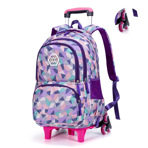 New Removable Children School Bags with 6 Wheels for Girls Trolley Backpack Kids Wheeled Bag Bookbag travel luggage - Цвет: PURPLE