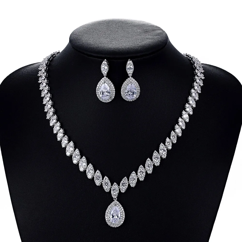 Crystal CZ Cubic Zirconia Bridal Wedding Drop Necklace Earring Set Jewelry Sets Women Accessories CN10001 4 Crystal CZ Cubic Zirconia Bridal Wedding Drop Necklace Earring Set Jewelry Sets Women Accessories CN10001 - Image 4