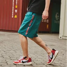 Мужские летние хлопковые шорты с буквенным принтом, прямые повседневные шорты в полоску с эластичной резинкой на талии, уличная одежда, пляжные мужские шорты A5313