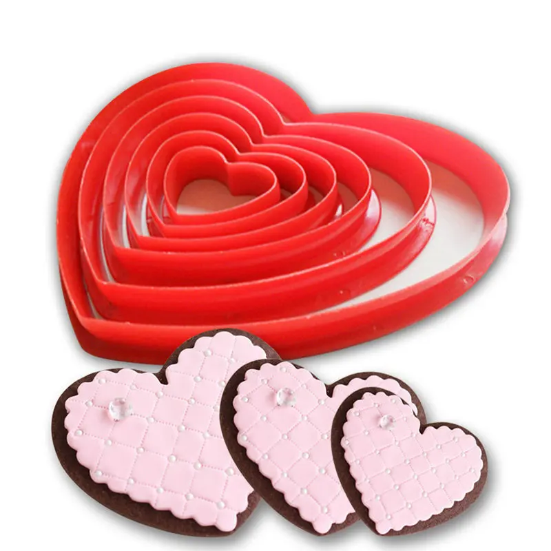 6pcs/set Red Heart Shaped Cookie Icing Fondant Cake Decorating Cutter