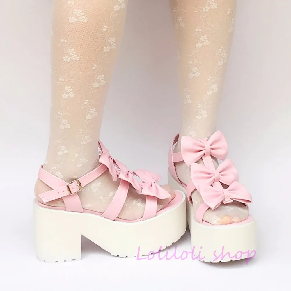 Große Rosa Japanischen Mehrfach größe Schuhe 1456 a Absätzen Loliloli Hohen Lolita Design Yoyo Sweet Nette Prinzessin Sandalen Mit Bögen Benutzerdefinierte Pu vq8pgxA8n