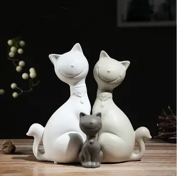 

minimalist ceramic lucky cat family home decor crafts room decoration porcelain animal figurine wedding decoration