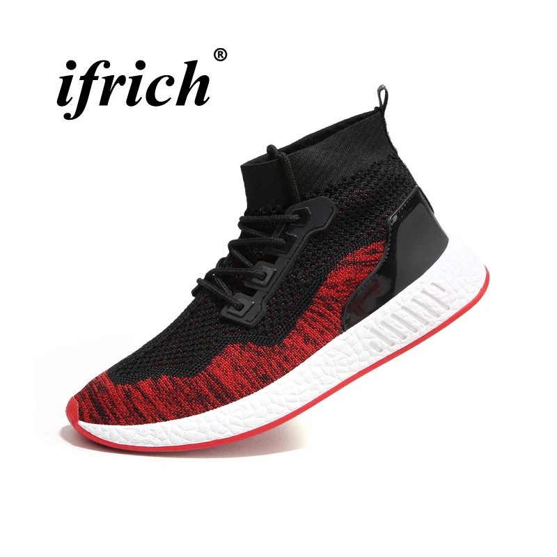 

High Top Sneakers for Male Black Red Man Running Shoes Spring Summer Walking Shoes Male Rubber Bottom Comfortable Track Shoes