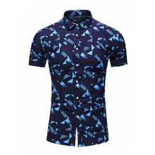 Мужская рубашка, новая мода,, летняя повседневная мужская рубашка с принтом, на пуговицах, с отложным воротником, приталенная рубашка с коротким рукавом, топ, блузка, 40