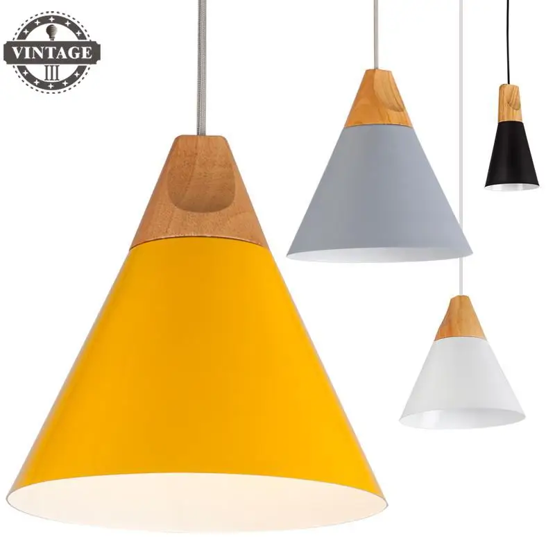 

2018Modern Colorful Restaurant Coffee Bedroom Lighting Pendant Lights Dining Room Pendant Lamps Iron+Solid Wood E27 Holder