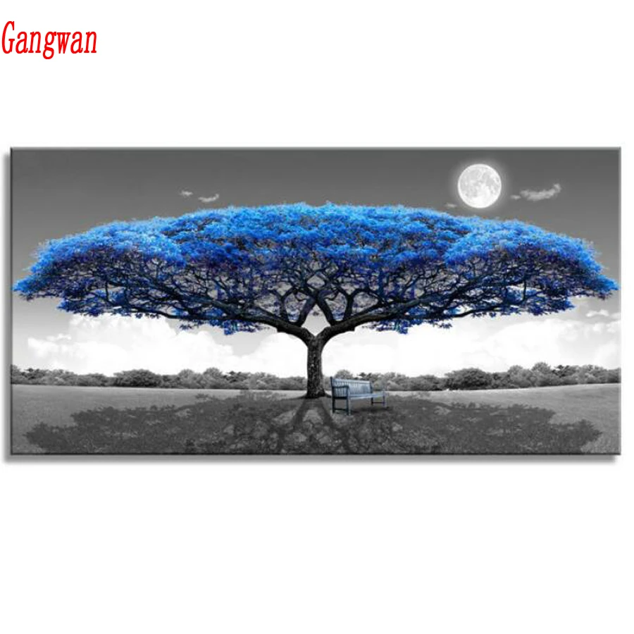 Full square Circular Diamond 5D DIY Diamond Painting purple blue Landscape Embroidery beads Cross Stitch Home Decor gift 5pcsset