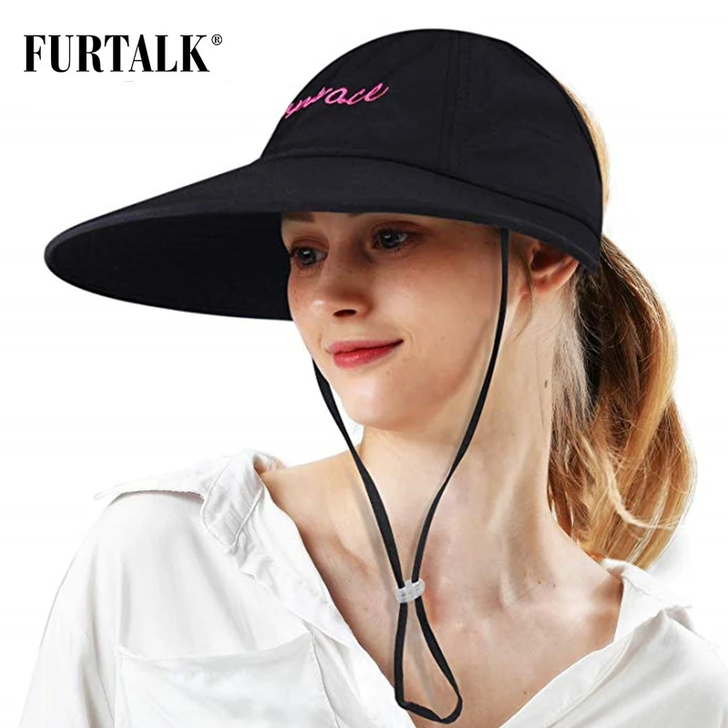 

FURTALK Sun Visor Hat for Women Ponytail Summer Hat Wide Brim Safari Hat UV Protection Beach Cap for Female Hiking Camping Cap