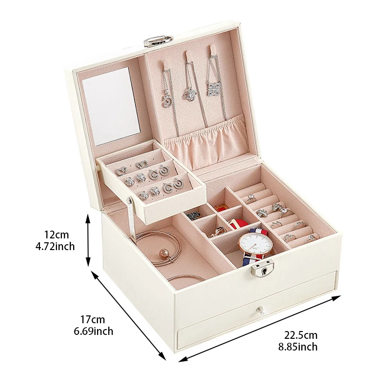 Large Capacity Jewelry Organizer Leather Earring Necklace Ring Bracelet Carrying Cases Exquisite Makeup Case Accessories Items