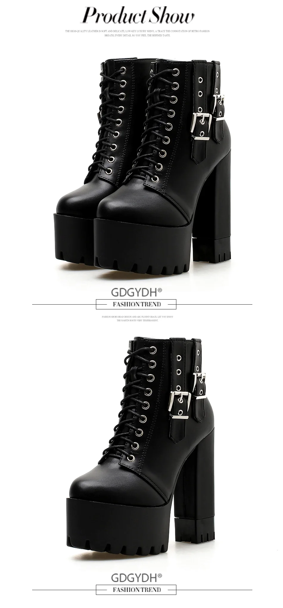 Gdgydh/женские ботильоны на высоком каблуке со шнуровкой; женские ботинки на платформе; женская обувь для вечеринок с круглым носком и пряжкой; Акция на резиновой подошве