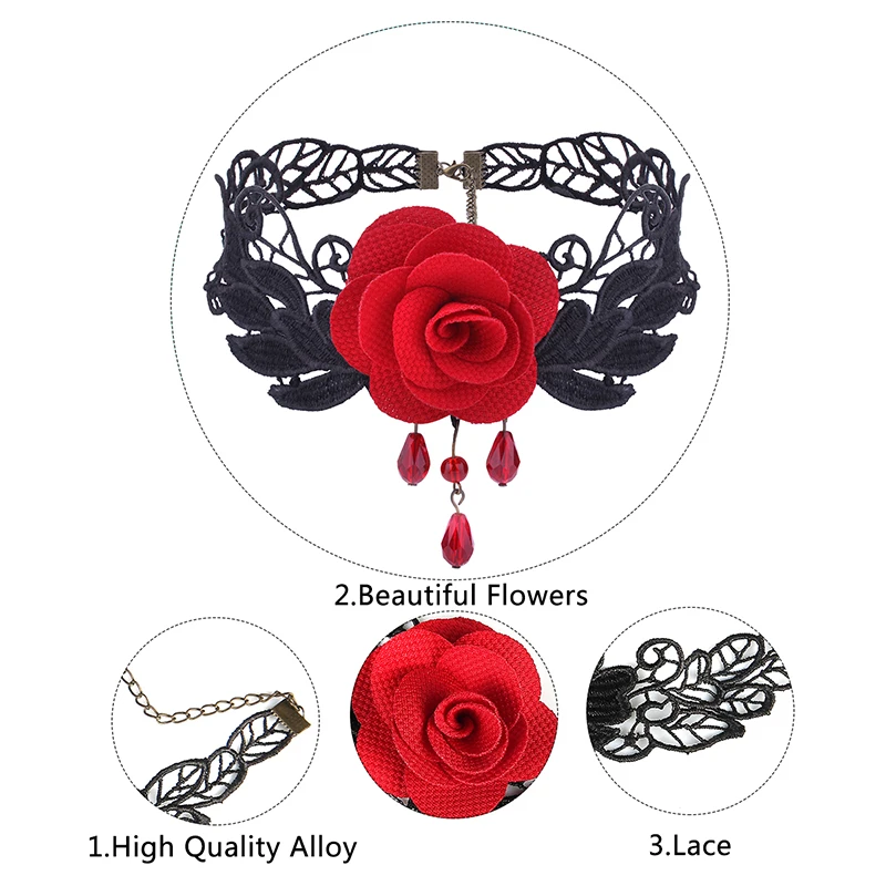 Solememo, Черное Кружевное колье, модное ожерелье на Хэллоуин, ювелирное изделие, колье с красной розой для женщин, подарки, колье-ошейник N6049