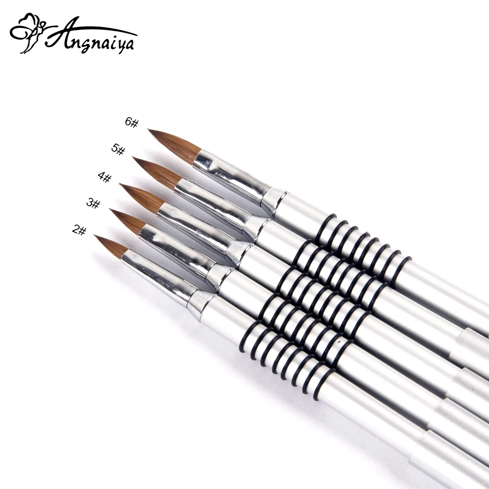 ANGNYA 10Pcs Kolinsky Sable Acrylic Brush Size 2#/3#4#/6#/8# Nail Art Brush Professional Silver Copper Handle Brush for Manicure 2