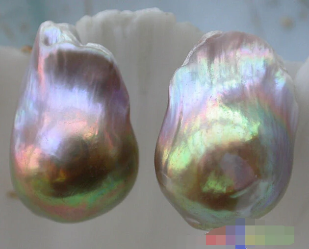

Hot sale >>>>>Unusual 20mm Nature peacock multicolor keshi reborn pearl earring 14KGP