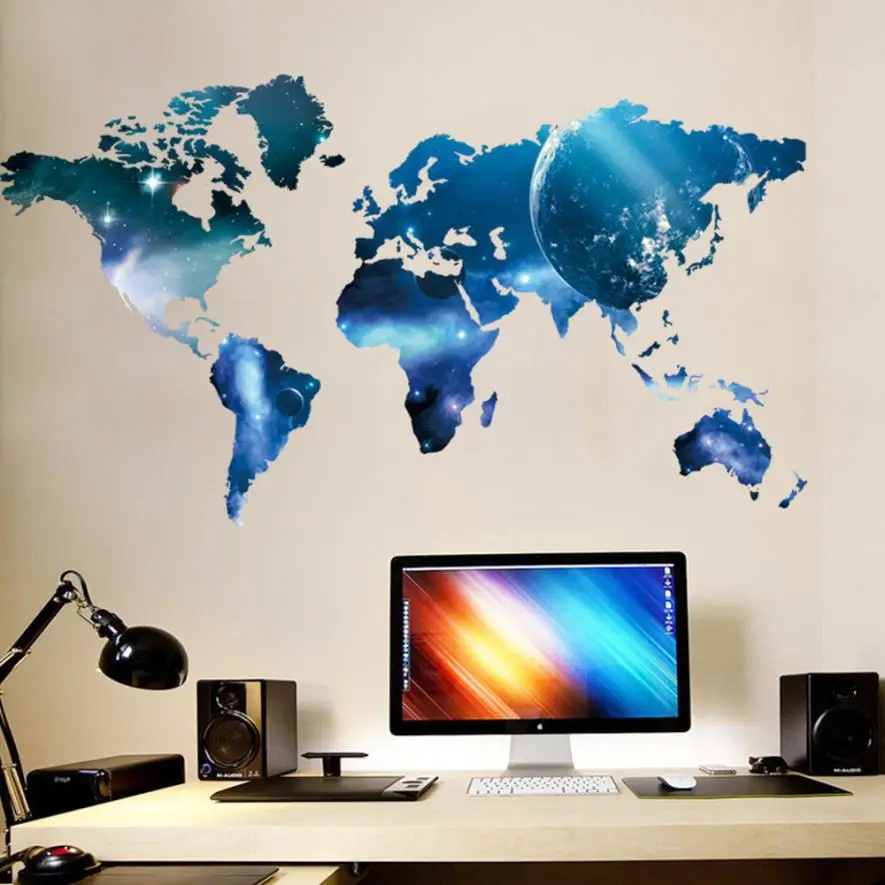 

World Map Removable Vinyl Wall Sticker Wallpaper Home Office Art Decal World map planet universe wall stickers #5$