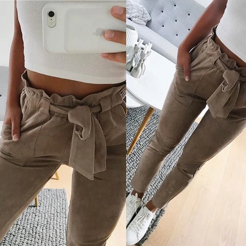 2018 otoño moda mujer gamuza Regular señoras cuero Pantalones mujer pradera Chic lápiz pantalones alto tobillo longitud Pantalones|Pantalones y pantalones - AliExpress