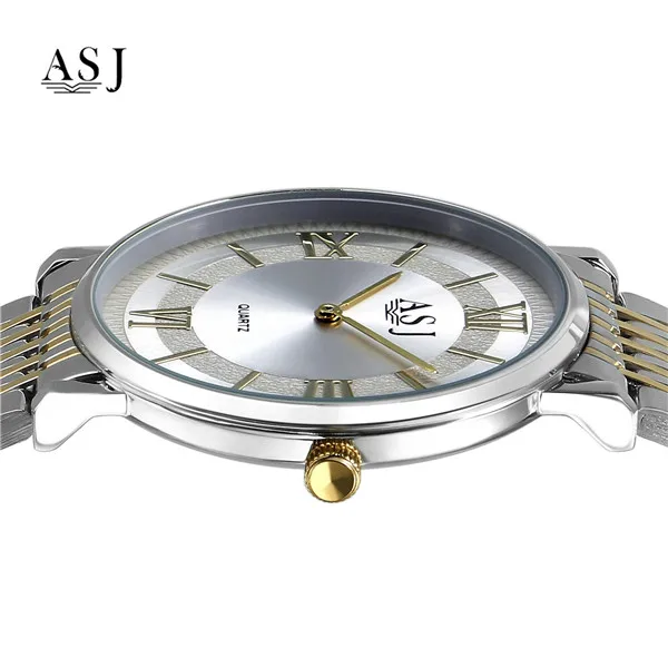 Asj классический Стиль Для мужчин и Для женщин часы Сталь Водонепроницаемый ультра-тонкие Модные влюбленных Часы Лидер продаж