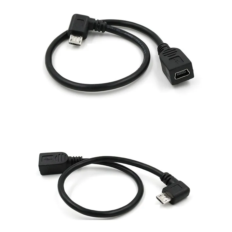 Micro USB 90 градусов вверх вниз влево вправо Угловой Micro USB 2,0 мужчина к Mini USB 5pin Женский OTG удлинитель данных 25 см/0,25 м