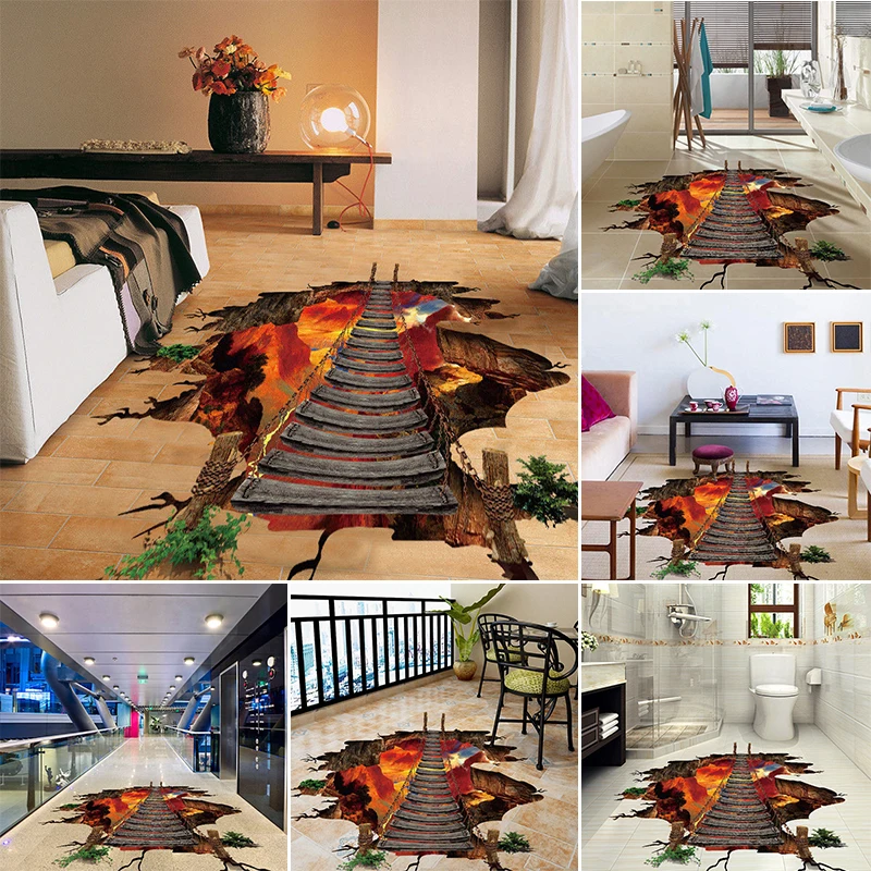 JX-LCLYL 3D Vinyl Removable Bridge Floor Wall Sticker Mural Decals Living Home Decor