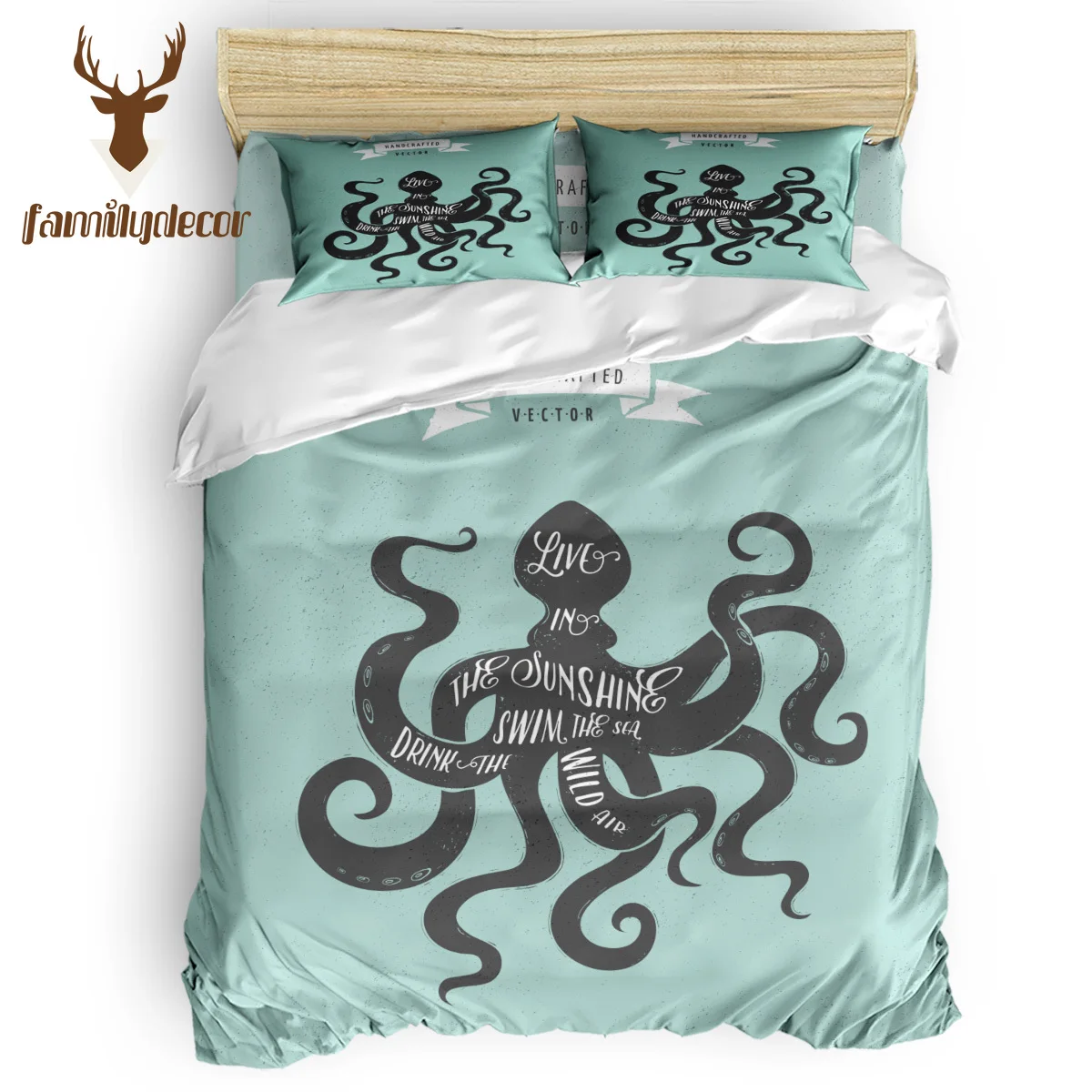 

FamilyDecor DHL Free Shipping Octopus Quilt Cover Bedding Polyester Fabric Machine Washable Duvet Cover Sets Black And White