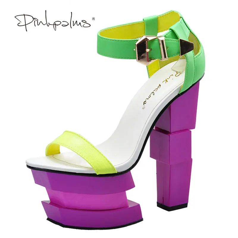 baratas Rosa Palmas mulheres verão sapatos estranho sapatos de salto alto com tira no tornozelo mulheres sandálias de cunha sapatos de plataforma do partido sexy