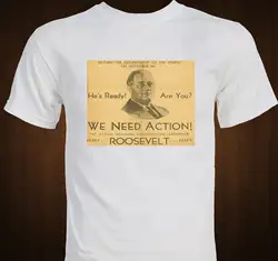 Для мужчин 2019 Мода уникальный Рубашка с короткими рукавами футболки с круглым вырезом Франклин D. Рузвельт 1932 плакат с рекламой