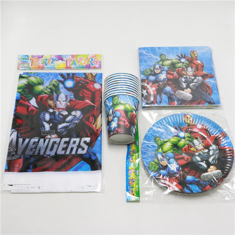 41 шт./лот Avenger мультфильм рождения детей украшения Поставки партии Бумага Таблички+ Чашки+ pe Tablecover сувениры для мальчиков