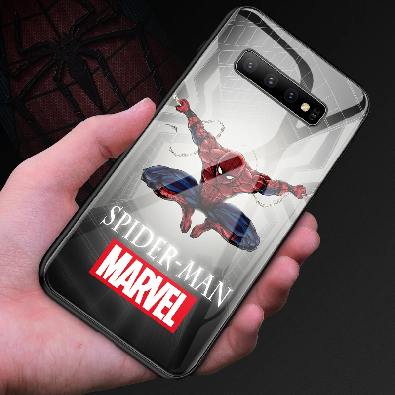 

Marvel Spiderman Tempered Glass Case For Samsung Galaxy S10 e 5G S8 S9 Plus Note 8 9 10 Pro Avengers Phone Cover Funda Coque