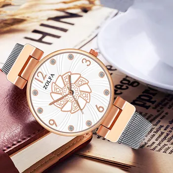 

Fashion Quartz Creative Pattern Women Watches Luxury Flowers Rose Gold for Reloj Mujer Mesh Strap WristWatch Relogio Feminino