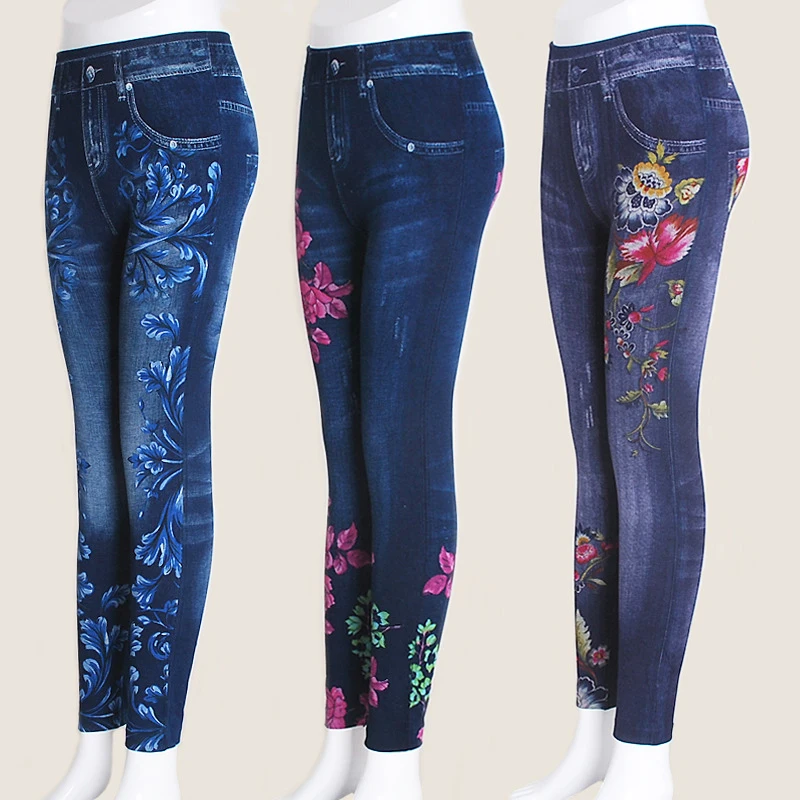 Женская Высокая эластичность имитация джинсовой ткани Весна и лето осень секция была тонкой среднего возраста эластичный пояс нижняя часть ноги брюки