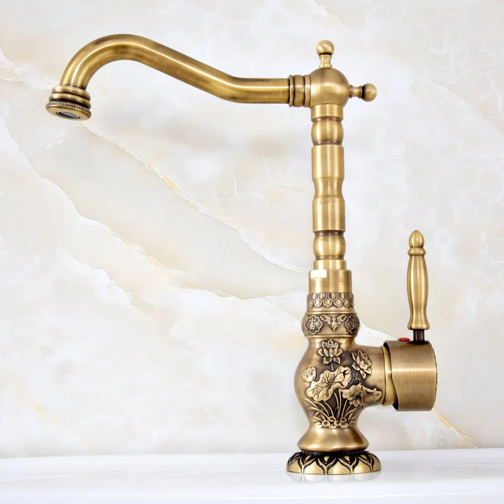 Vintage Retro Antique Brass Single Handle One Hole Bathroom Kitchen Basin Sink Faucet Mixer Tap Swivel Spout Deck Mounted msf128