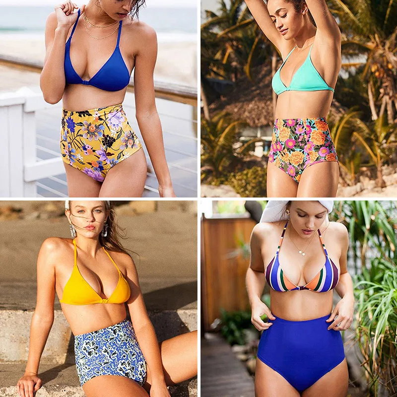 

Bikini Set 2019 High Waist Halter Swimsuit Women Push Up Printed Swimwear Female Bathing Suit Mayo Beach Wear Bathers Biquine