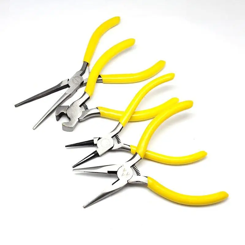 

4pcs/set DIY Jewelry Making Tool Sets Pliers Round Nose Long Chain-Nose End Cutting Plier Carbon Steel Yellow about110~145mm
