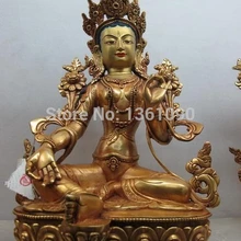 Xd 00647 1" Тибет Монастырь Чистая Бронзовый 24 К Сидеть Свинка Зеленая Тара Кван-Инь статуя Будды