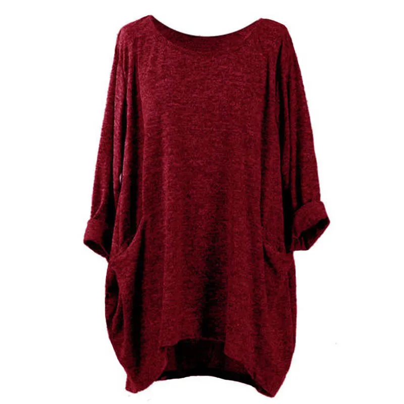 

Plus Size ZANZEA Women Autumn O Neck Long Sleeve Brief Shirt Vintage Casual Pullover Baggy Pockets Solid Blouse Loose Top Blusas